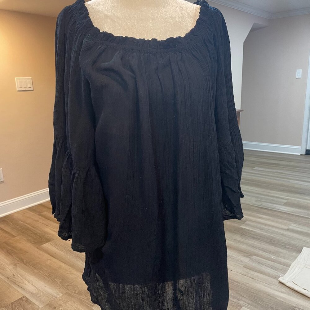 Fashion Fuse Black Gauze Bell Sleeve Top, size L